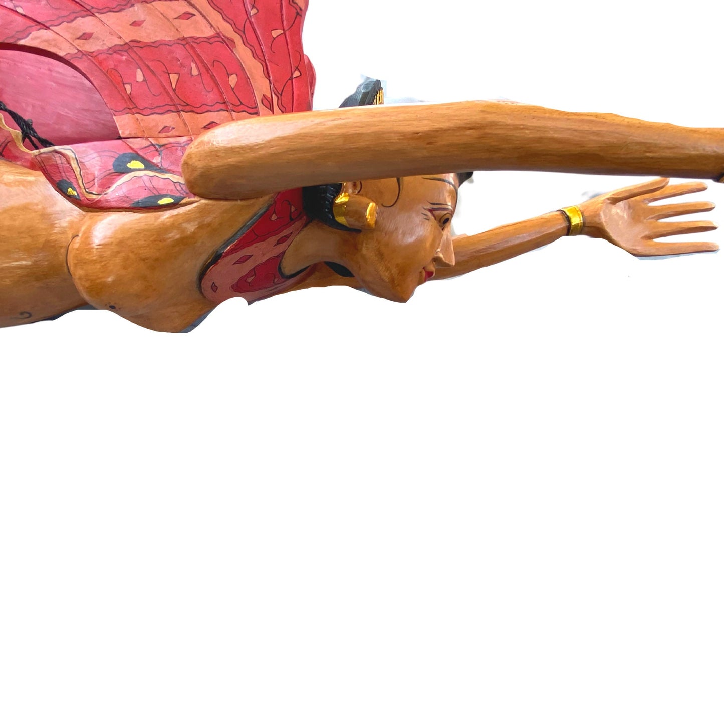 Bali Winged Flying Mermaid Mobile Spiritchaser cradle guardian Carved wood Balinese wood carving art Red 37"
