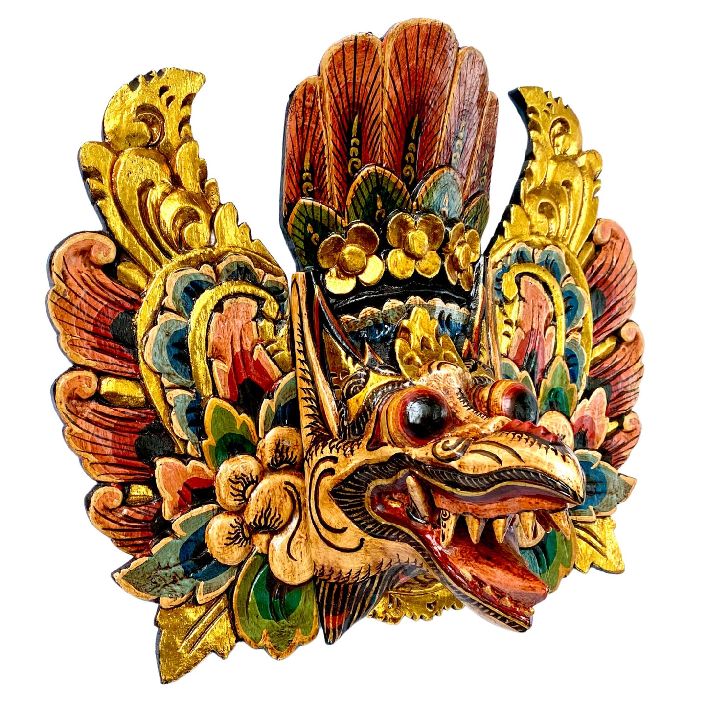 Balinese Mask Garuda Eagle Mask Protector Polychrome Hand Carved wood Carving Bali Folk Art Wooden Mask Wall Decor - Acadia World Traders