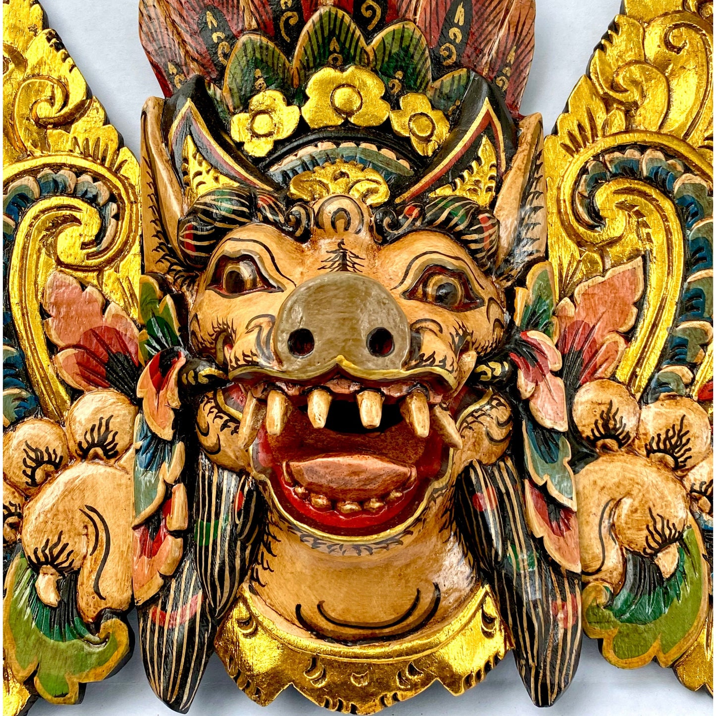 Balinese Barong Mask Bangkal Pig Boar Mask Protector Guardian Polychrome Hand Carved wood Carving Bali Folk Art Wall Decor