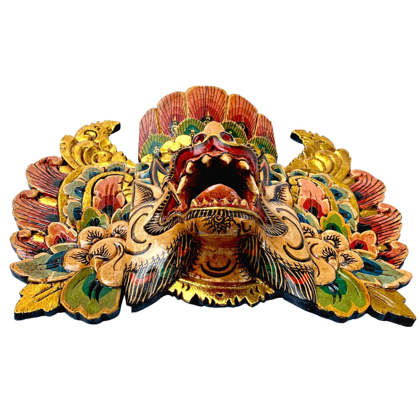 Balinese Barong Singa Lion Mask Protector Guardian Hand Polychrome Carved wood Carving Bali Folk Art Wall Decor Mask - Acadia World Traders