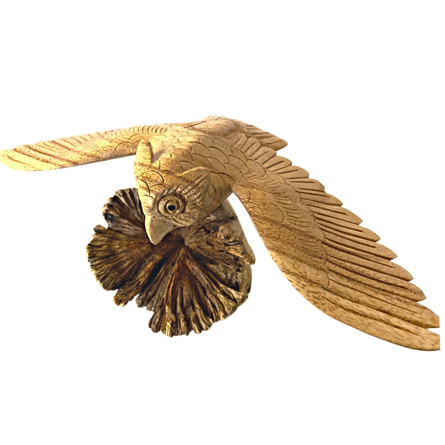 flying Owl Bird of Prey Sculpture Hand Carved Parasite Mushroom Wood Statue Bali art
