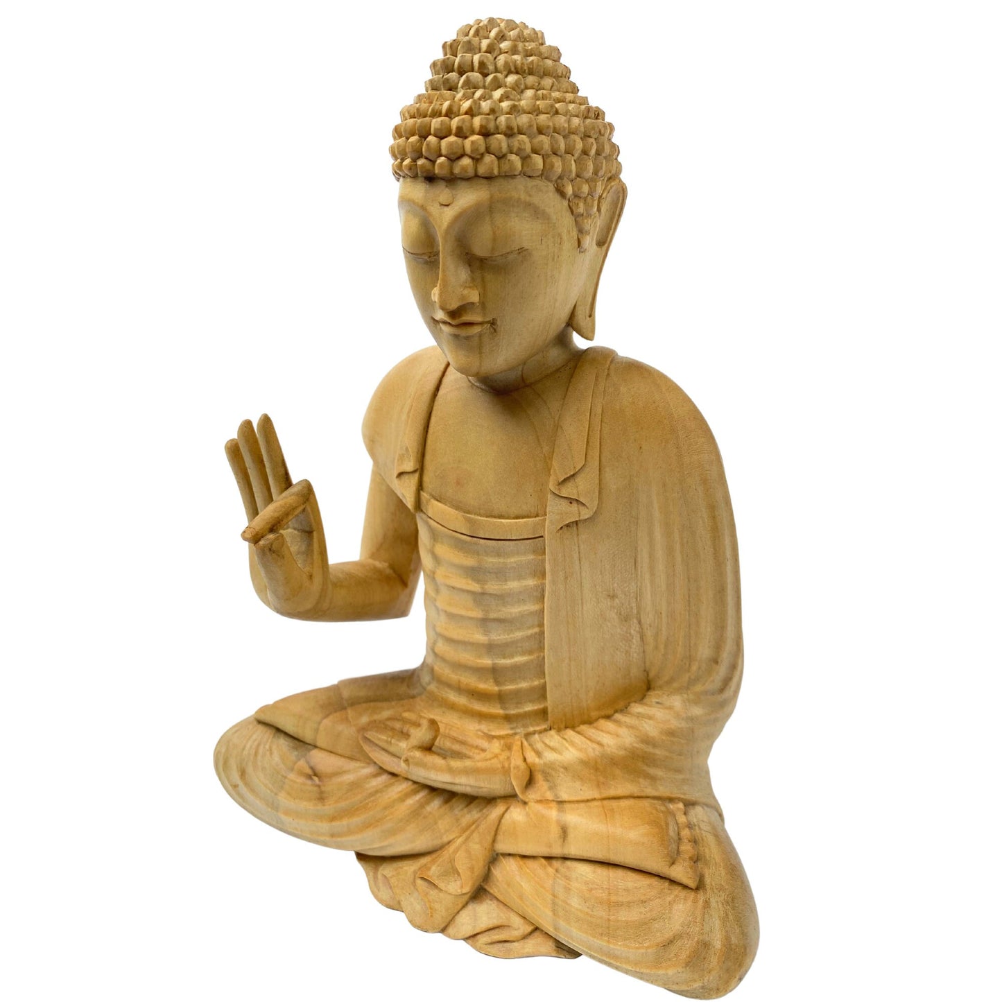 Teaching Buddha statue Dharma Wheel chakra Hand Carved Wood carving Sculpture Bali Art