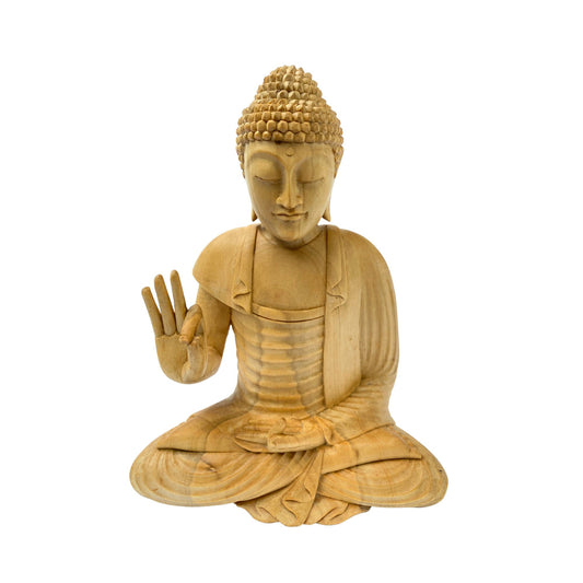 Teaching Buddha statue Dharma Wheel chakra Hand Carved Wood carving Sculpture Bali Art