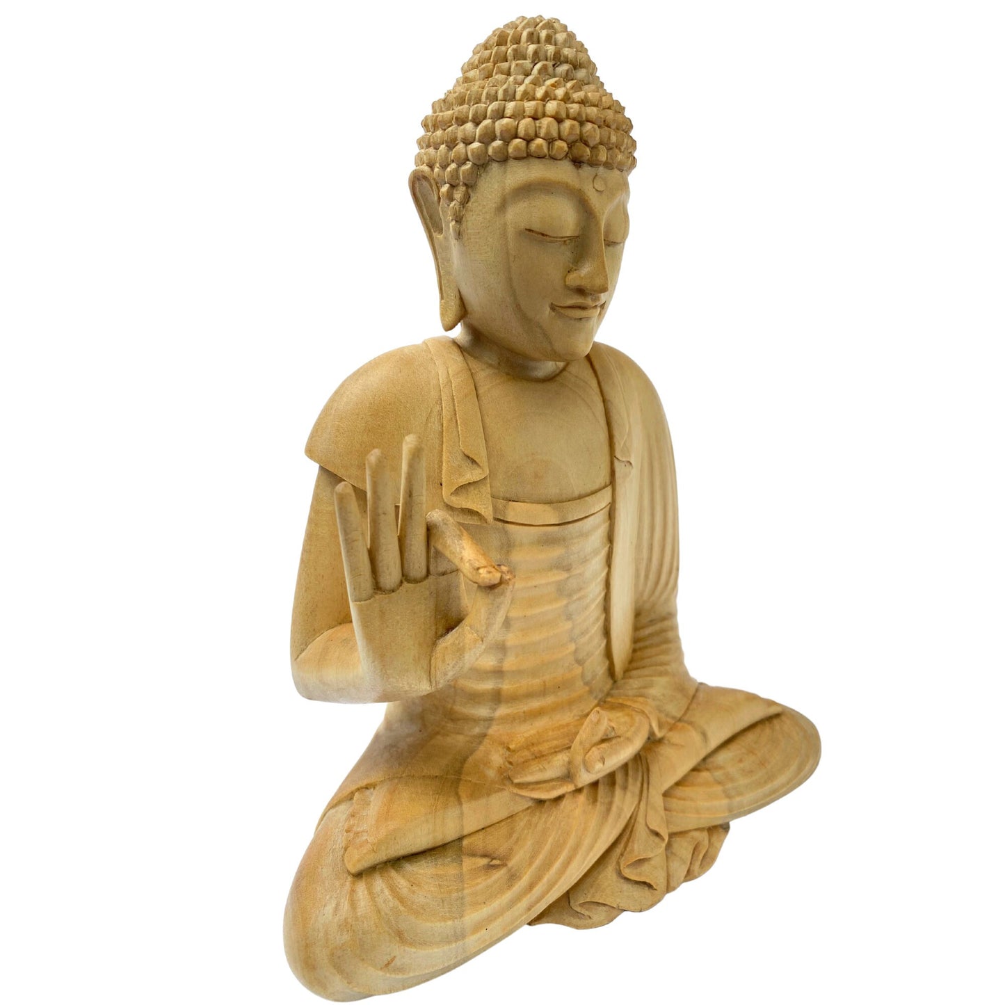 Teaching Buddha statue Dharma Wheel chakra Hand Carved Wood carving Sculpture Bali Art