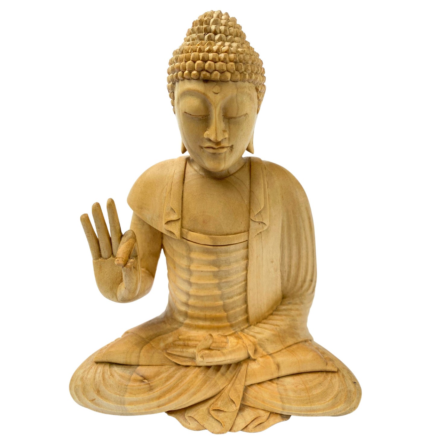 Teaching Buddha statue Dharma Wheel chakra Hand Carved Wood carving Sculpture Bali Art
