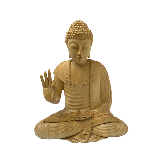 Teaching Buddha statue Dharmachakra Dharma Wheel Mudra Wood Carving Sculpture Bali Buddhist Art asian decor