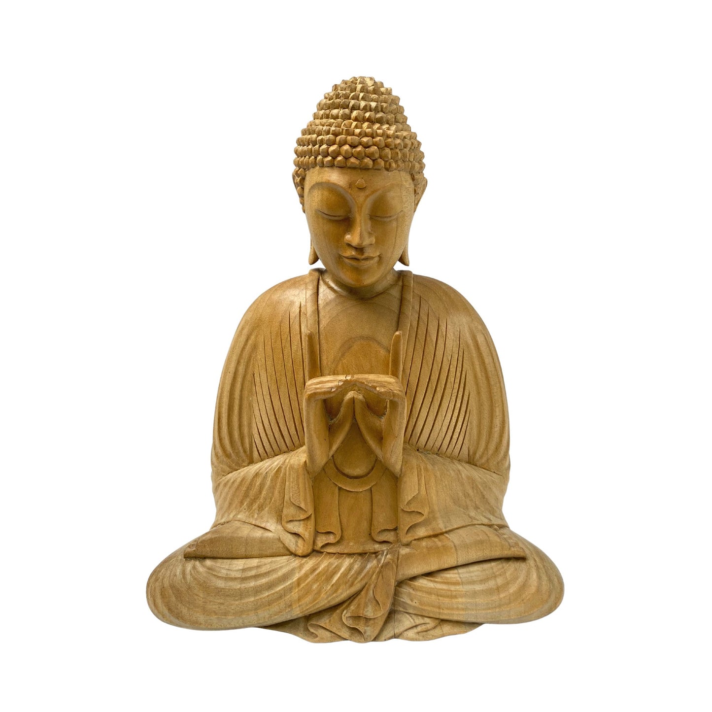 Meditating Buddha Statue Wishing Jewel Mudra hand Carved wood Sculpture Bali Art wood carving 10"