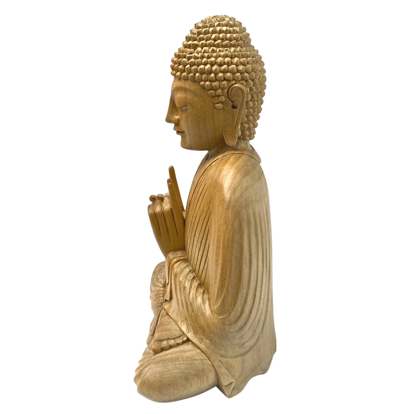 Meditating Buddha Statue Wishing Jewel Mudra hand Carved wood Sculpture Bali Art wood carving 10"