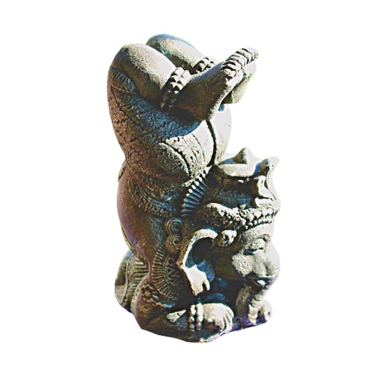 Yoga Pose Ganesha Garden Statue Handmade Cast Lava Stone Elephant Sculpture Balinese art  Eclectic Boho Decor - Acadia World Traders