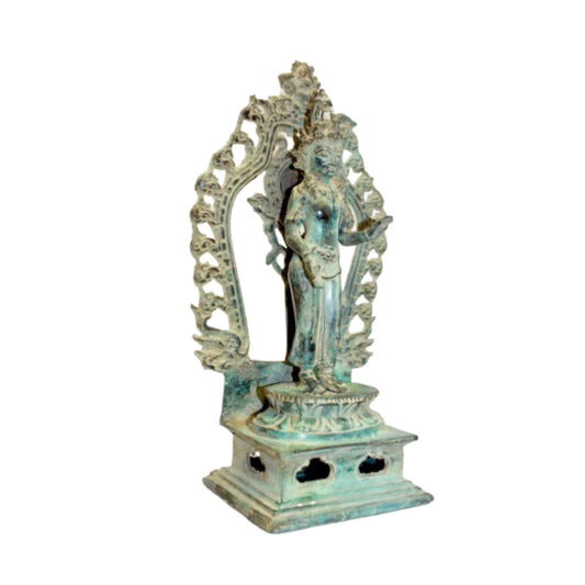 Vintage Balinese Dewi Sri Lakshmi Statue Bronze Lost Wax Cast Verdigris Patina Bali Indonesian Art 11"T - Acadia World Traders