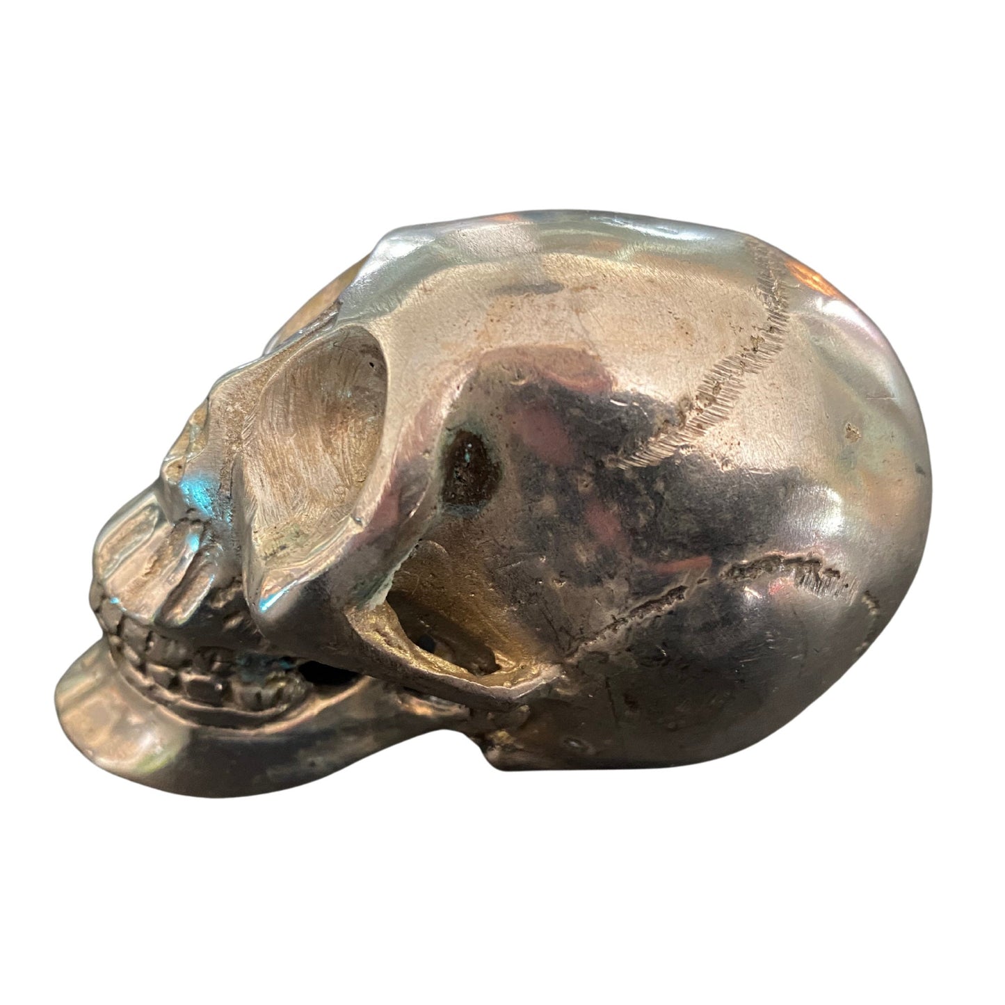 Gothic Skull Statue lost wax handmade Cast silvered Bronze sculpture - Acadia World Traders