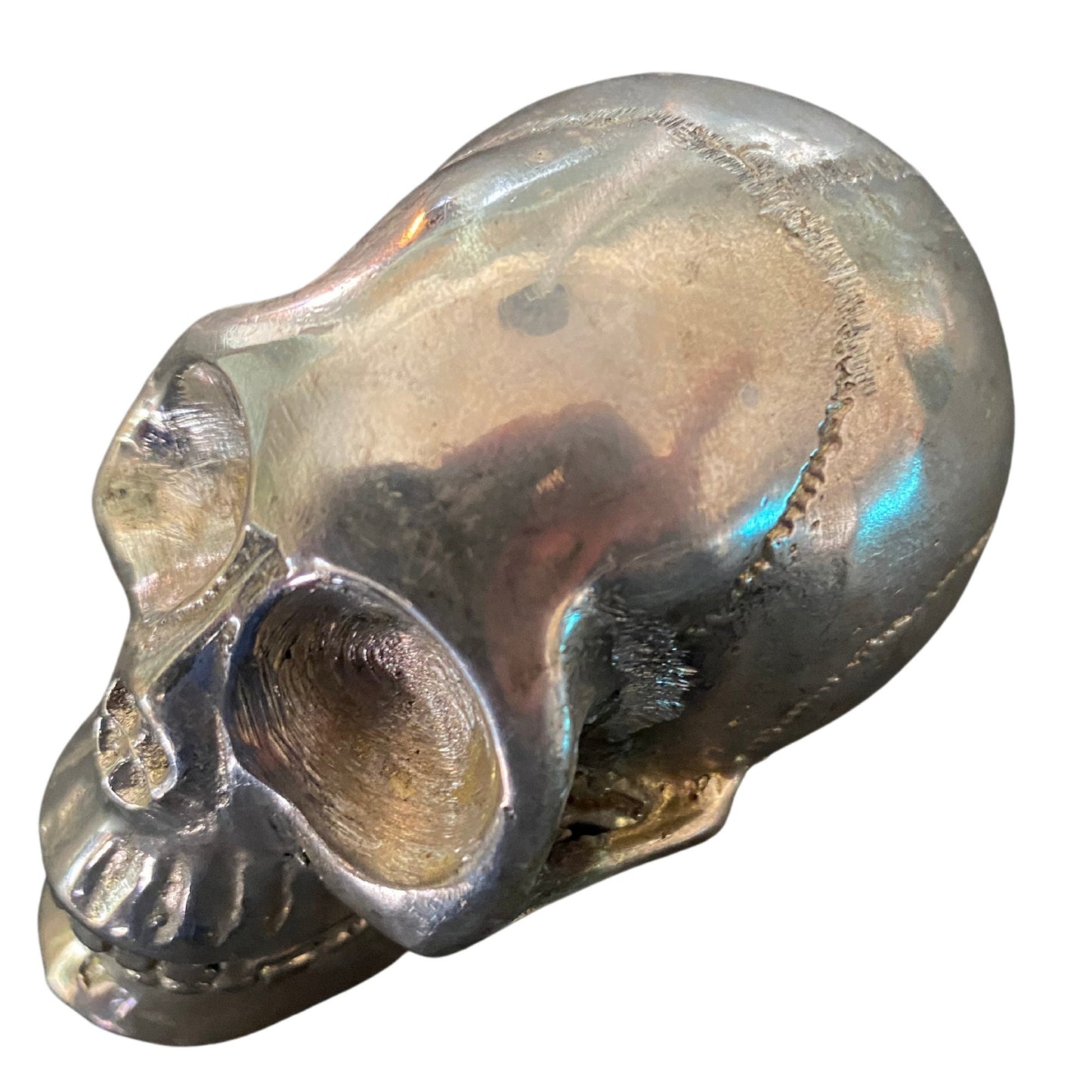Gothic Skull Statue lost wax handmade Cast silvered Bronze sculpture - Acadia World Traders