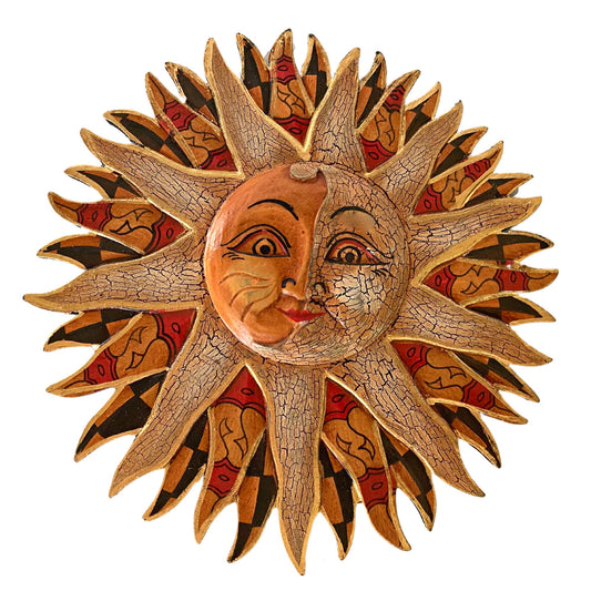 Batik Sunburst Sun Wall Art Plaque Half MOON Celestial Carved hand painted Bali folkart - Acadia World Traders