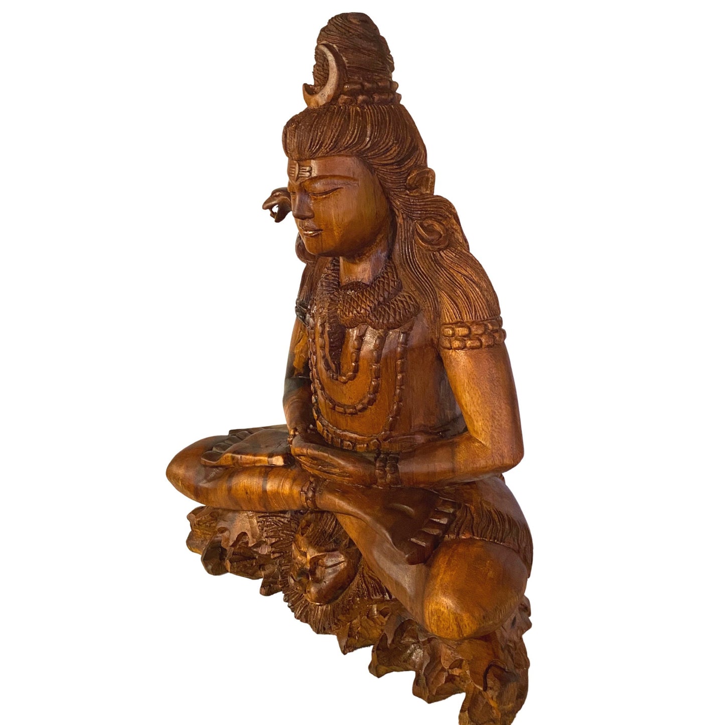 Lord Shiva Statue Seated upon Tiger in Lotus Pose Hand carved wood Carving sculpture Balinese Iconography Hindu Bali art