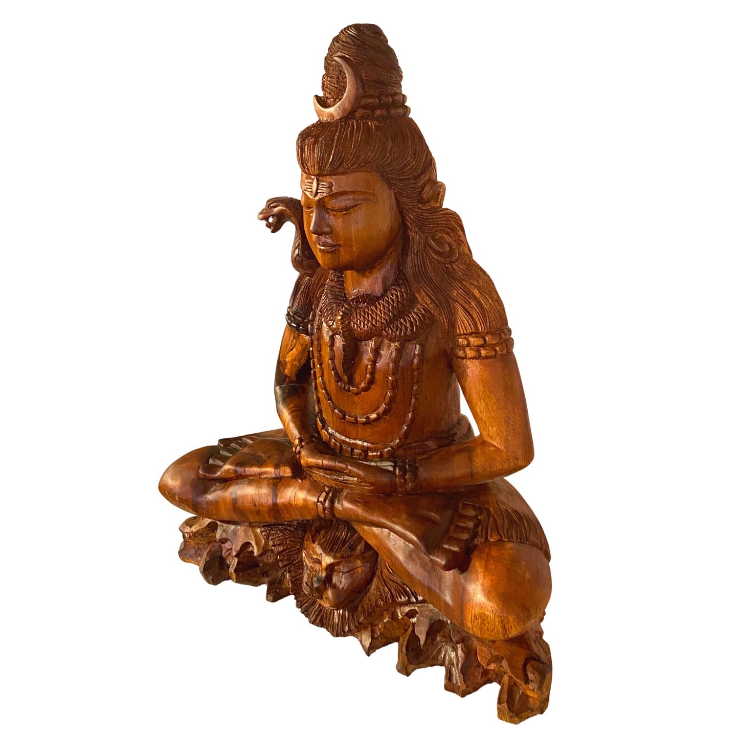 Lord Shiva Statue Seated upon Tiger in Lotus Pose Hand carved wood Carving sculpture Balinese Iconography Hindu Bali art