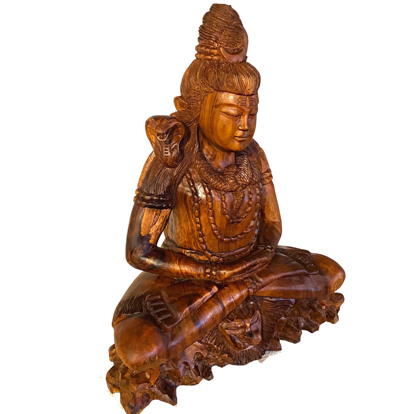 Lord Shiva Statue Seated upon Tiger in Lotus Pose Hand carved wood Carving sculpture Balinese Iconography Hindu Bali art
