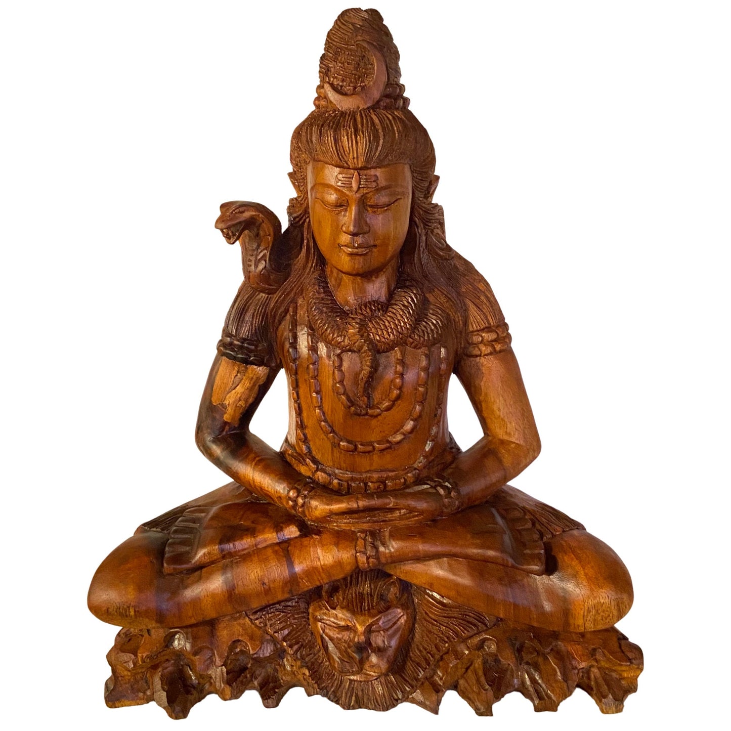Lord Shiva Statue Seated upon Tiger in Lotus Pose Hand carved wood Carving sculpture Balinese Iconography Hindu Bali art
