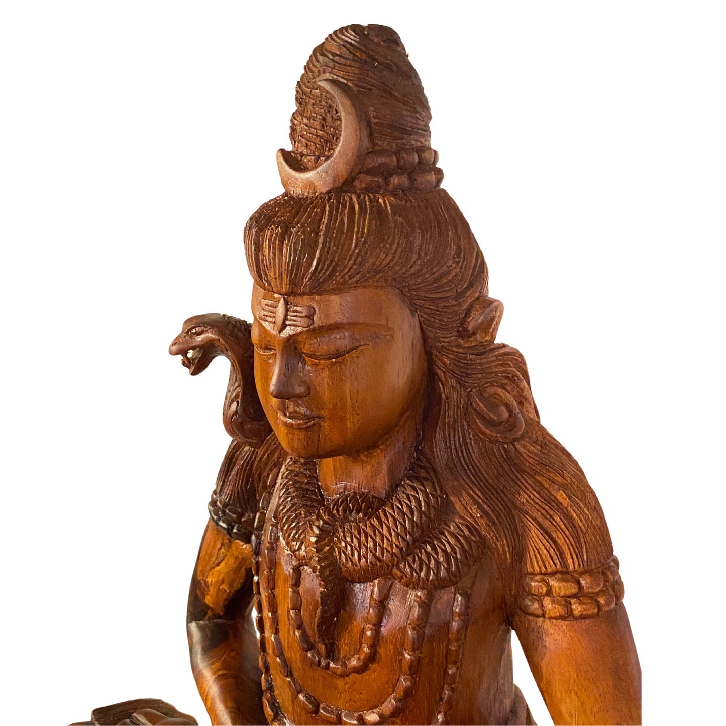 Lord Shiva Statue Seated upon Tiger in Lotus Pose Hand carved wood Carving sculpture Balinese Iconography Hindu Bali art