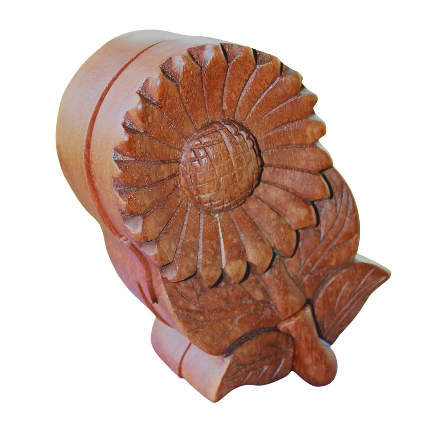Sunflower Daisy Flower Secret Puzzle Box Jewelry gift box Trinket Stash Box Hand Carved Wood Marguerite Bali art Handmade - Acadia World Traders