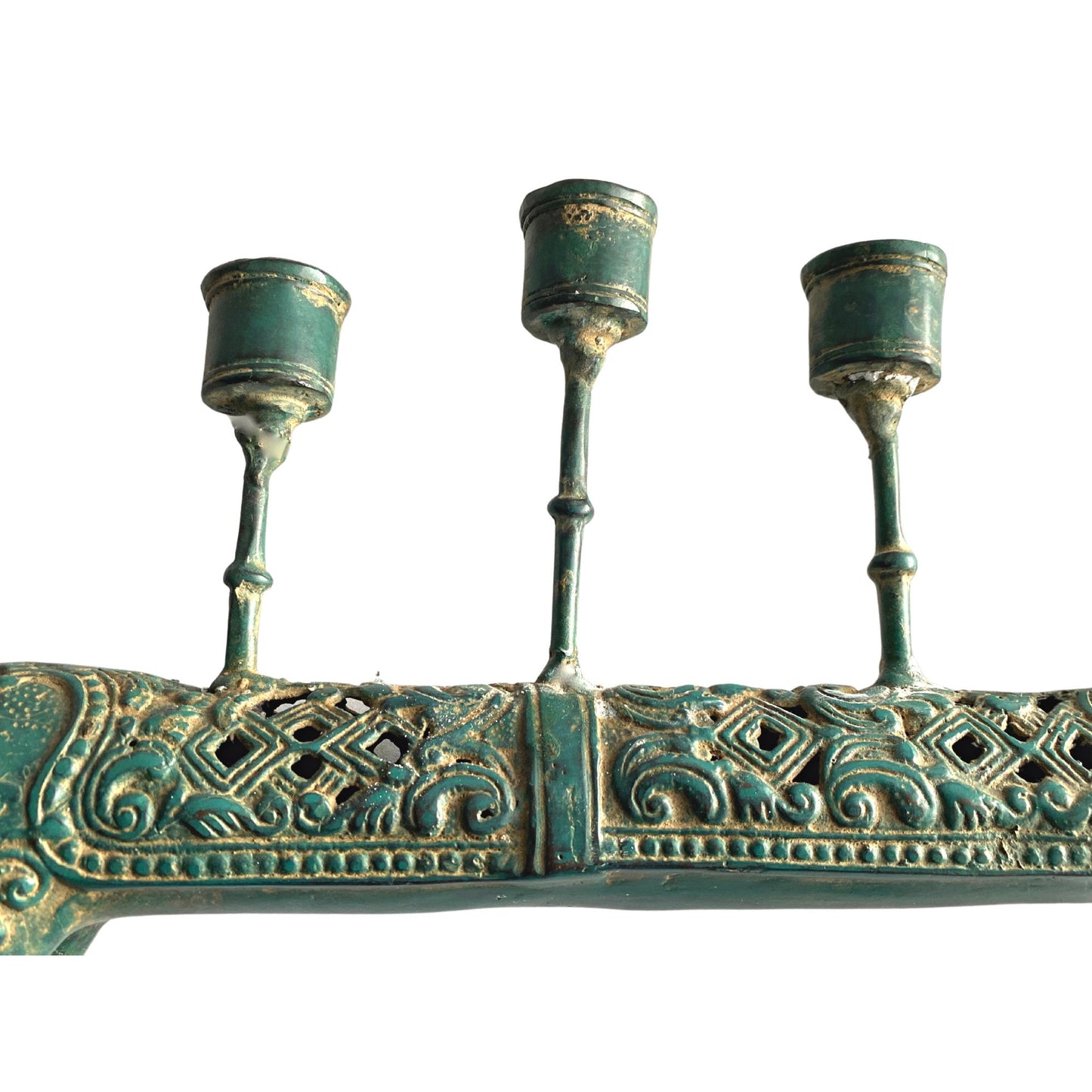 Tribal Horse Bronze candelabra candle holder Lost wax cast Bronze Green Verdigris metal Vintage Indonesian Folk Art
