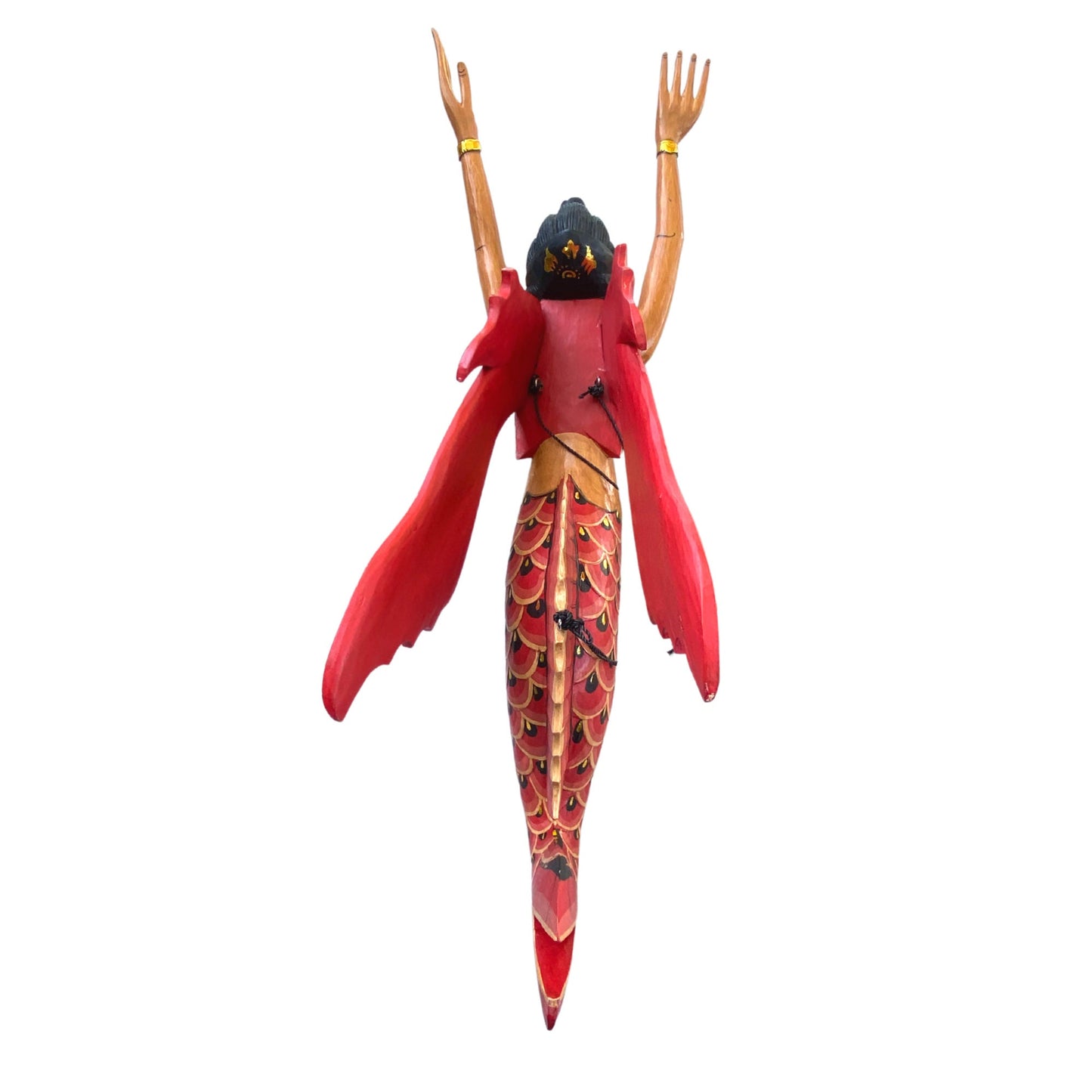 Bali Winged Flying Mermaid Mobile Spiritchaser cradle guardian Carved wood Balinese wood carving art Red 37"