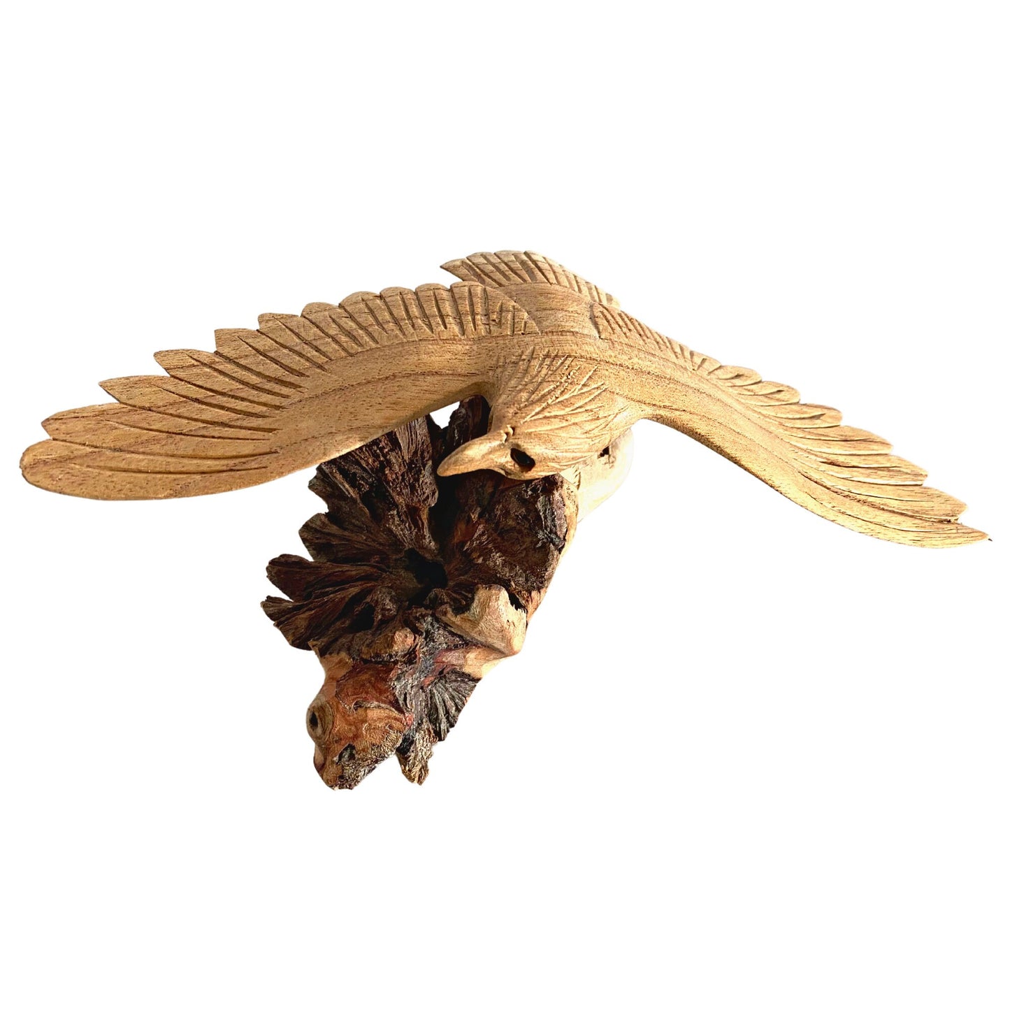 Swooping Eagle Bird of Prey Sculpture Hand Carved Parasite Mushroom Wood Statue Bali art