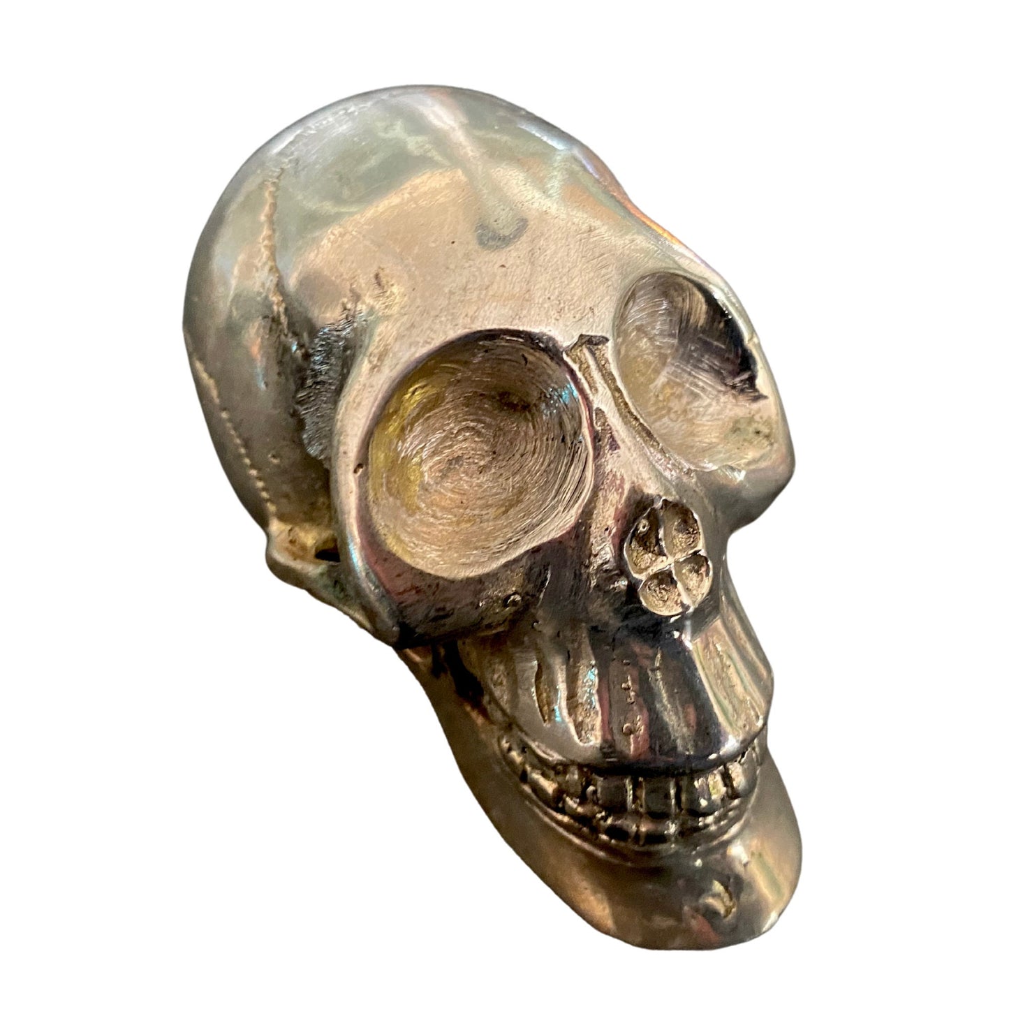 Gothic Skull Statue lost wax handmade Cast silvered Bronze sculpture - Acadia World Traders