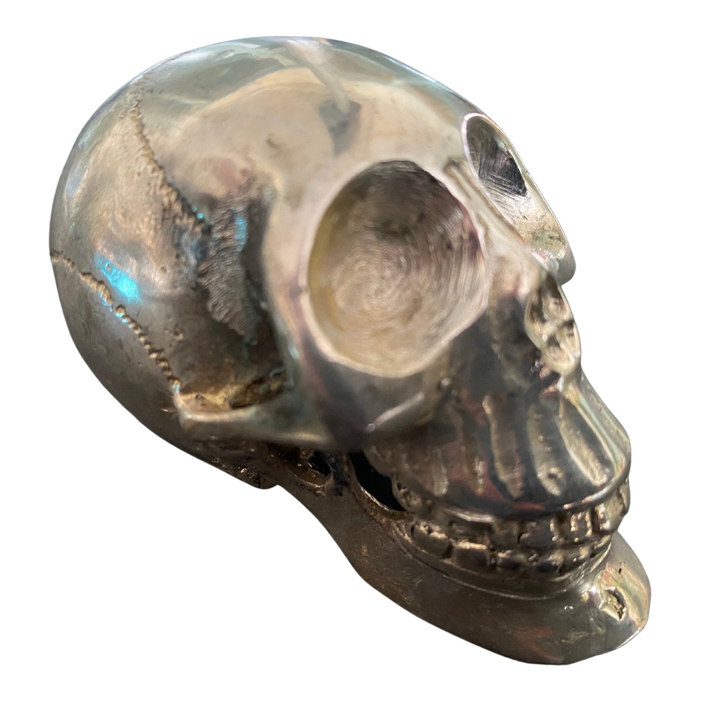 Gothic Skull Statue lost wax handmade Cast silvered Bronze sculpture - Acadia World Traders