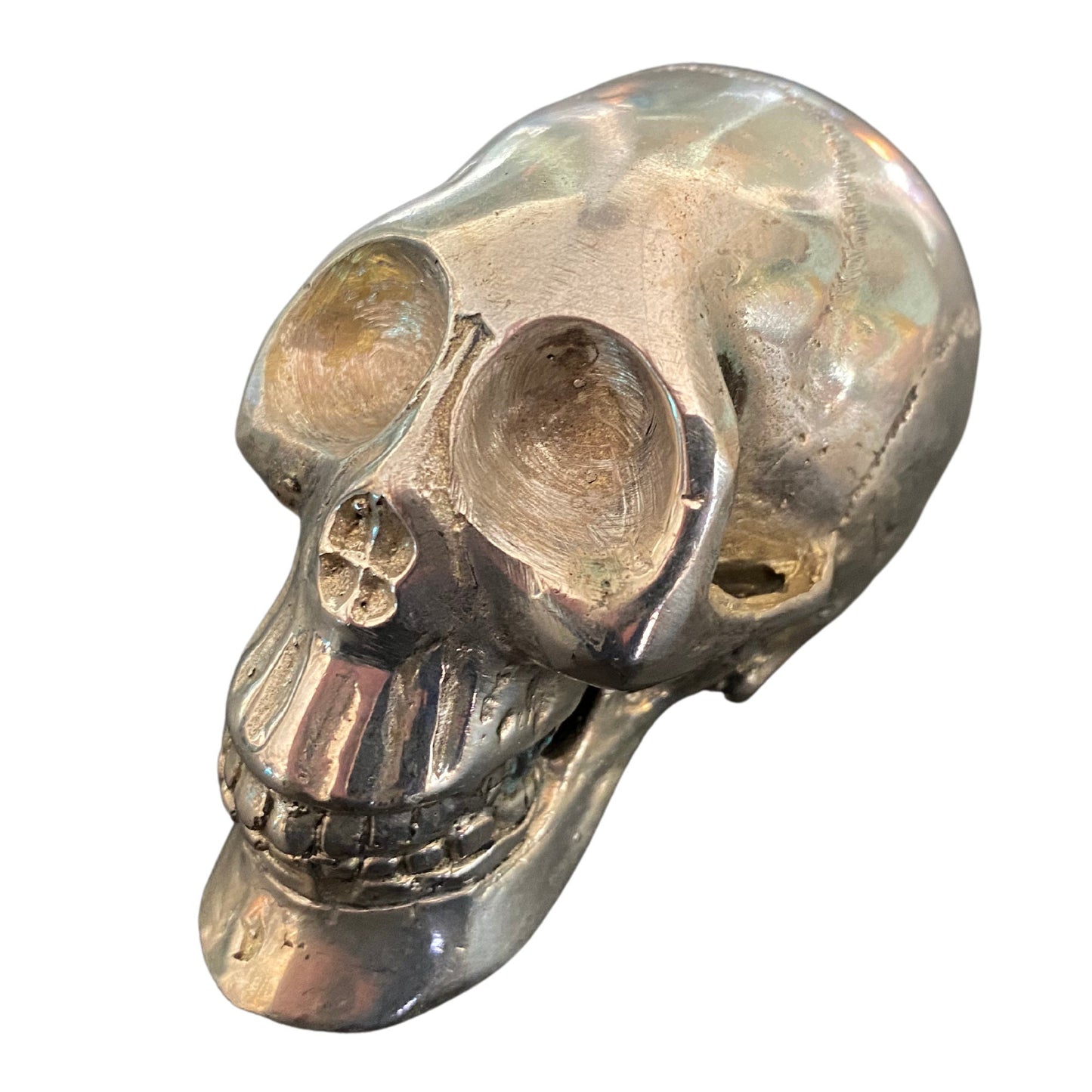 Gothic Skull Statue lost wax handmade Cast silvered Bronze sculpture - Acadia World Traders