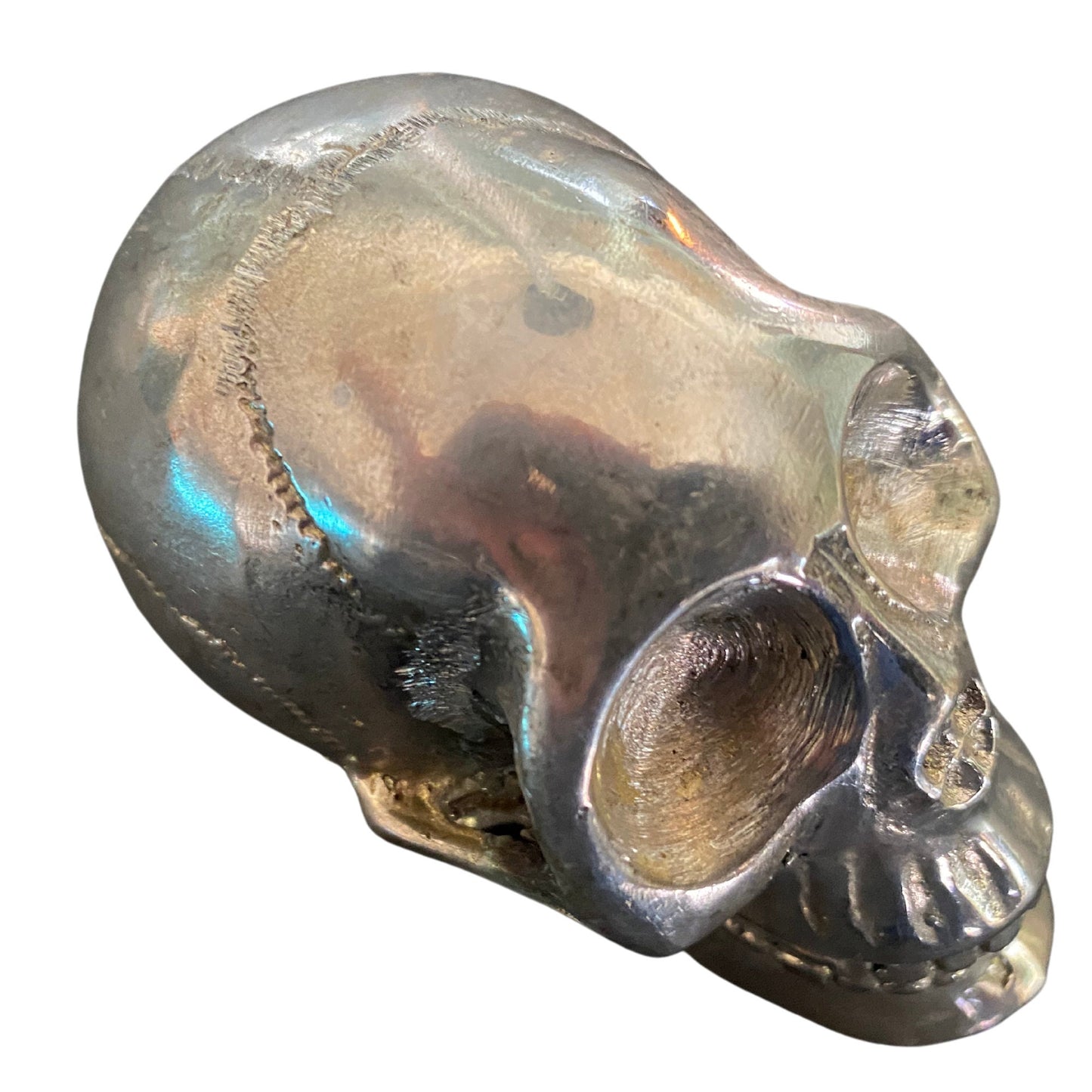 Gothic Skull Statue lost wax handmade Cast silvered Bronze sculpture - Acadia World Traders