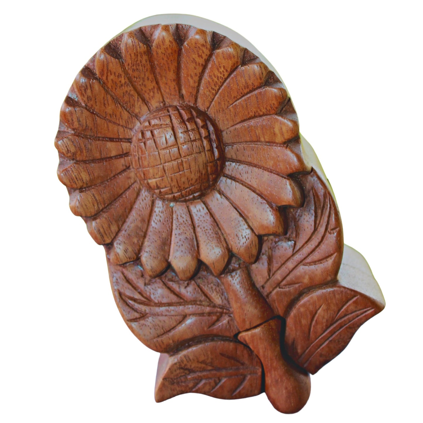 Sunflower Daisy Flower Secret Puzzle Box Jewelry gift box Trinket Stash Box Hand Carved Wood Marguerite Bali art Handmade - Acadia World Traders