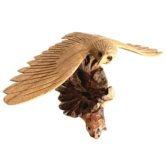 Swooping Eagle Bird of Prey Sculpture Hand Carved Parasite Mushroom Wood Statue Bali art