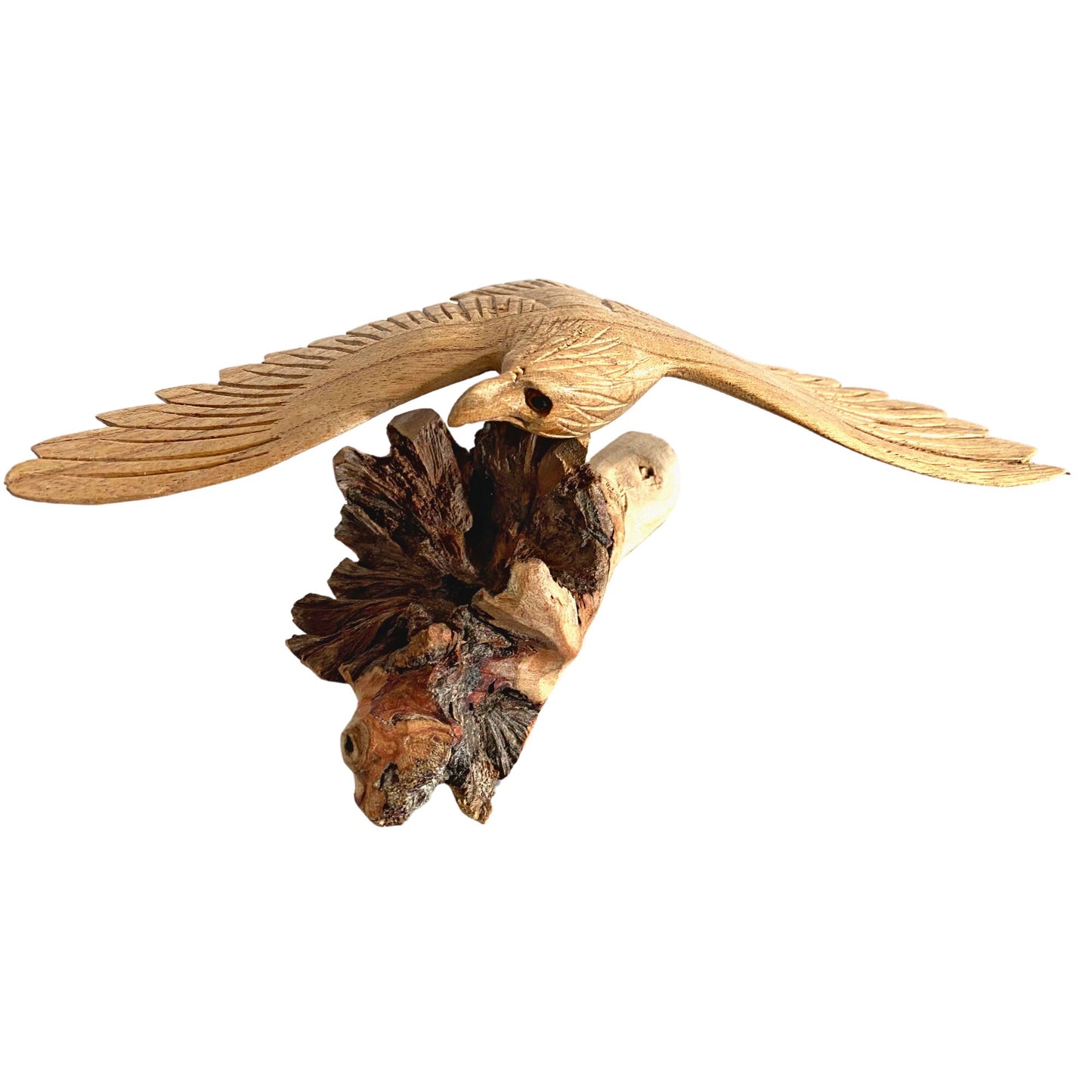Swooping Eagle Bird of Prey Sculpture Hand Carved Parasite Mushroom Wood Statue Bali art