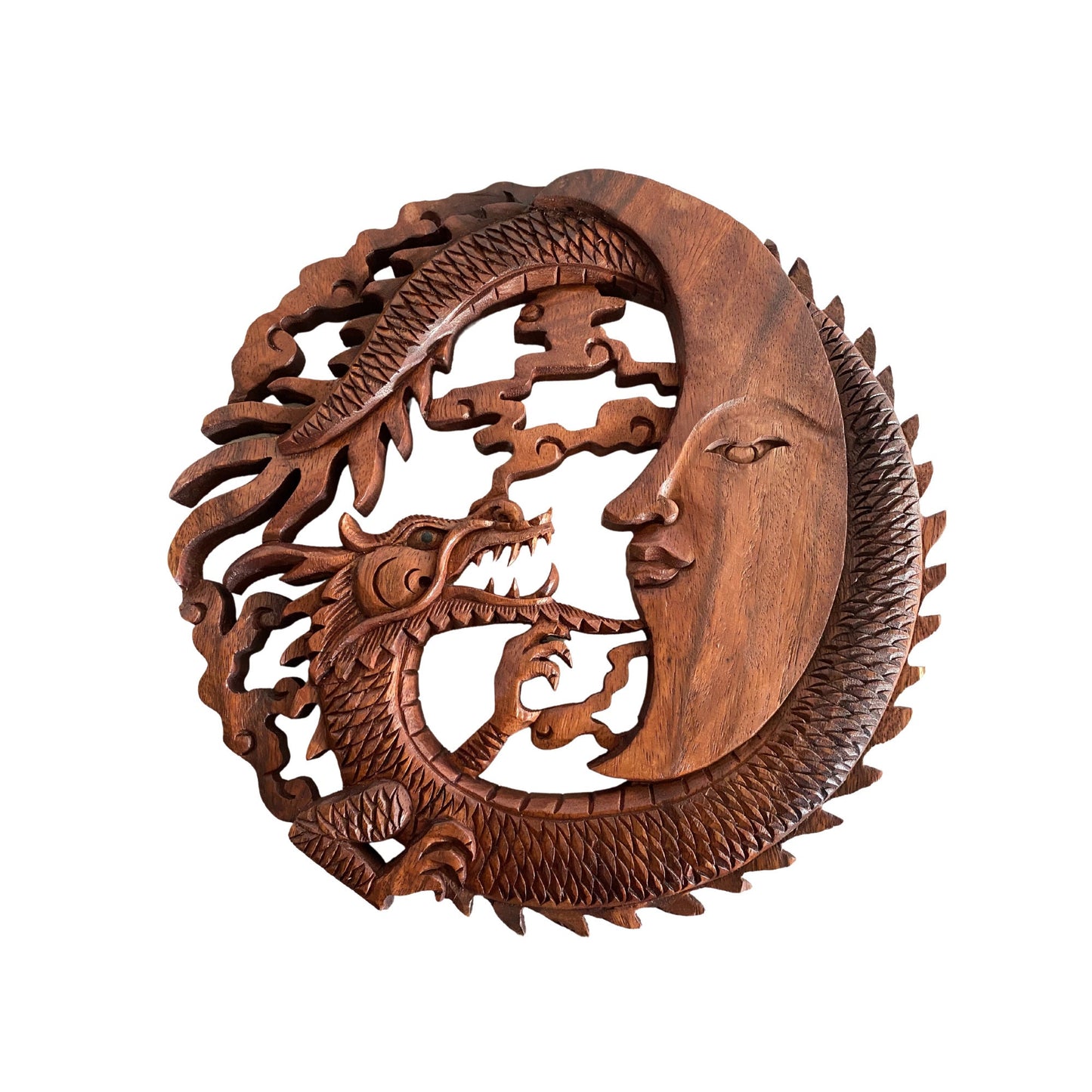 Naga Dragon & Crescent Moon Wall Sculpture Panel Hand Carved Balinese art - Acadia World Traders