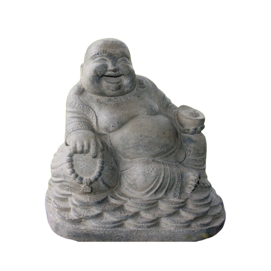 Hotei Budai Prosperity Laughing Buddha Garden Statue Handmade cast lava stone Sculpture Bali Yard Art