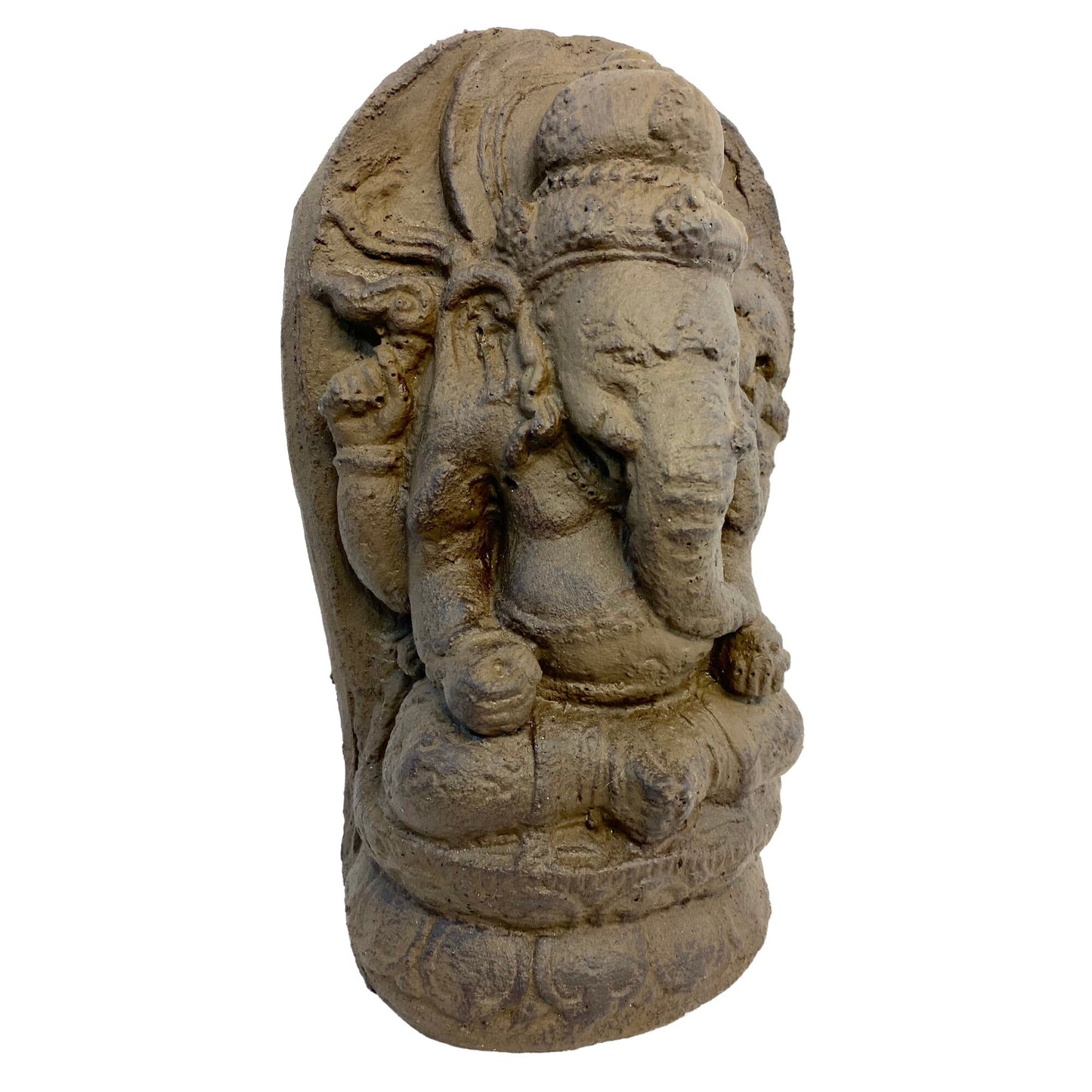 Ganapati Ganesha Lotus Pose Statue Garden statuary Remover Obstacles Cast Lava stone sculpture Brown Handmade Bali yard art