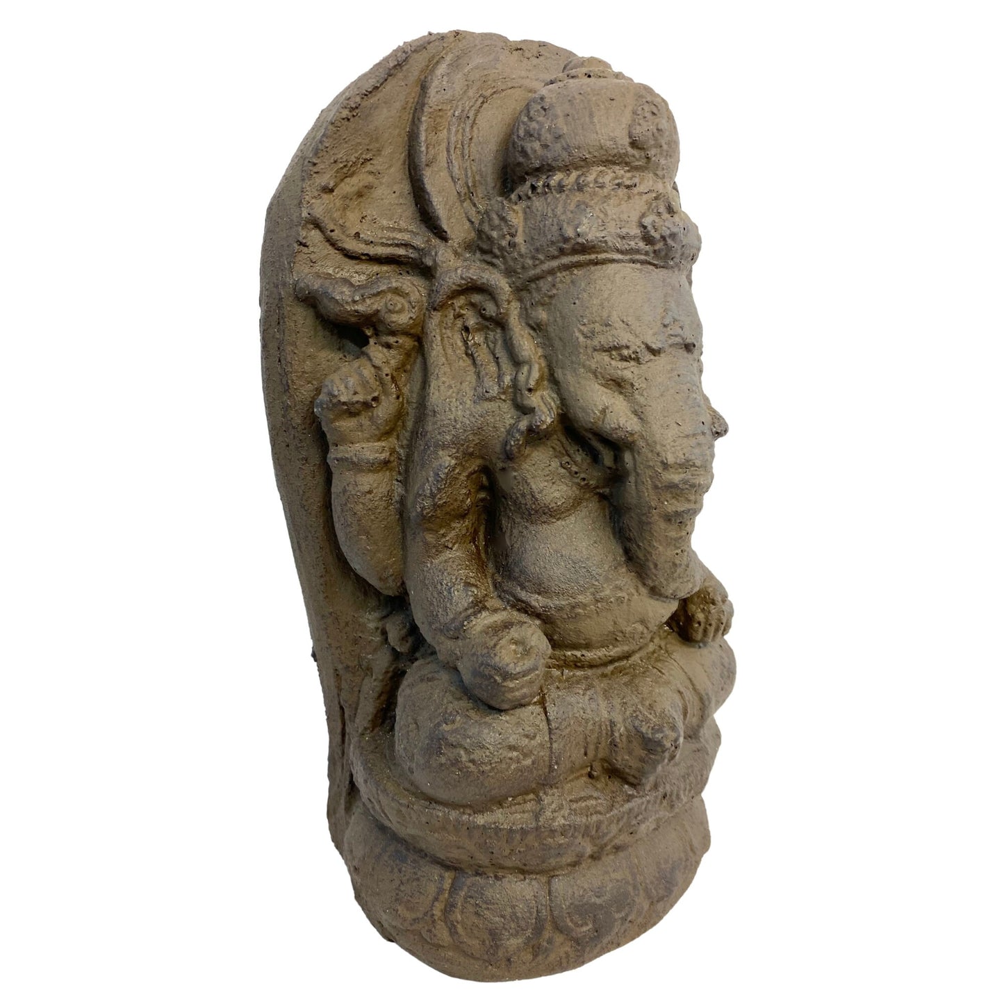 Ganapati Ganesha Lotus Pose Statue Garden statuary Remover Obstacles Cast Lava stone sculpture Brown Handmade Bali yard art