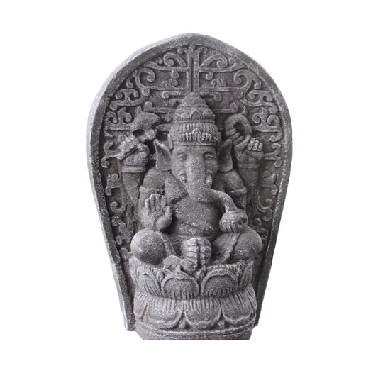 Ganapati Ganesha Lotus Pose Statue Panel Garden statuary Remover Obstacles Cast Lava stone sculpture Bali yard art