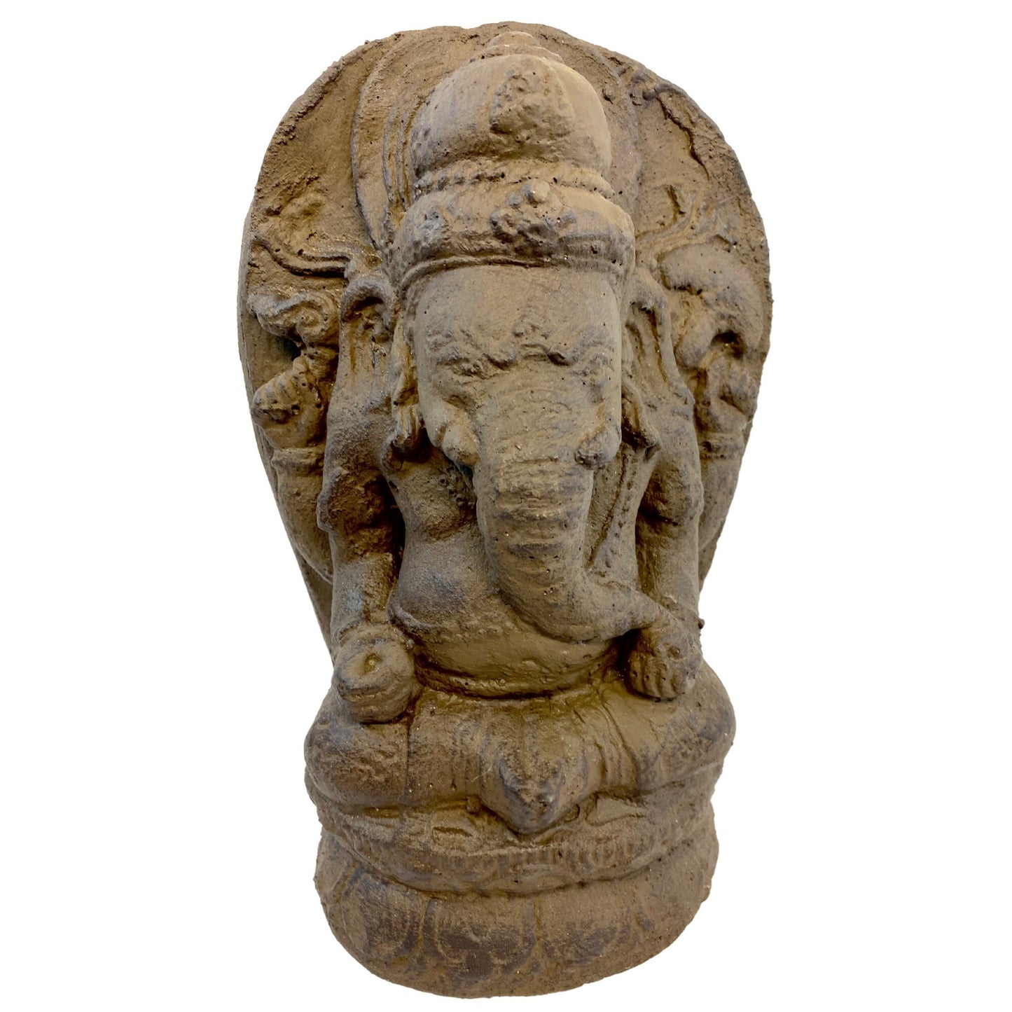 Ganapati Ganesha Lotus Pose Statue Garden statuary Remover Obstacles Cast Lava stone sculpture Brown Handmade Bali yard art