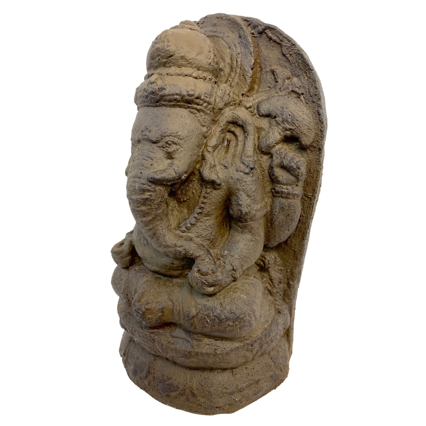 Ganapati Ganesha Lotus Pose Statue Garden statuary Remover Obstacles Cast Lava stone sculpture Brown Handmade Bali yard art