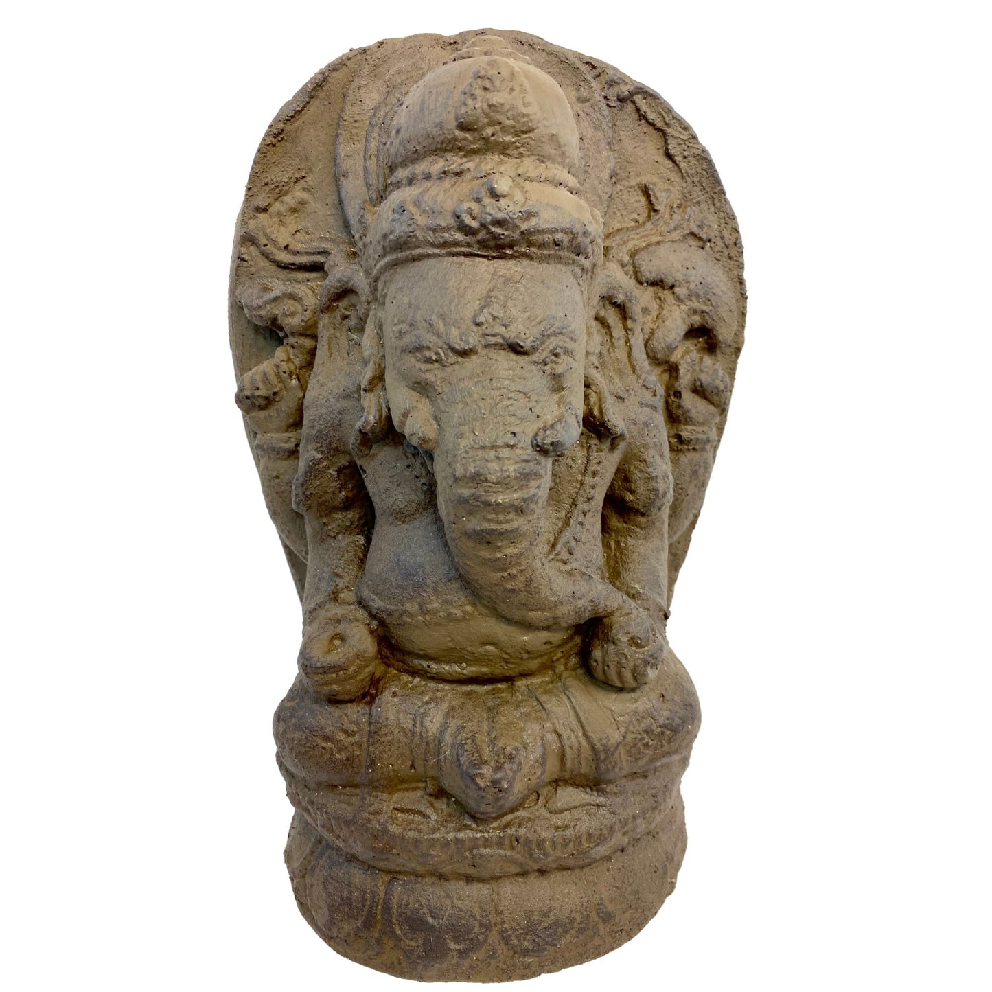 Ganapati Ganesha Lotus Pose Statue Garden statuary Remover Obstacles Cast Lava stone sculpture Brown Handmade Bali yard art