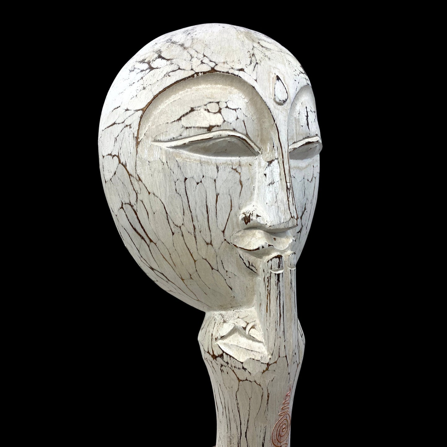 Balinese White Buddha Silence Mask Sculpture Shush Wall Art hand carved wood Bali Vintage style