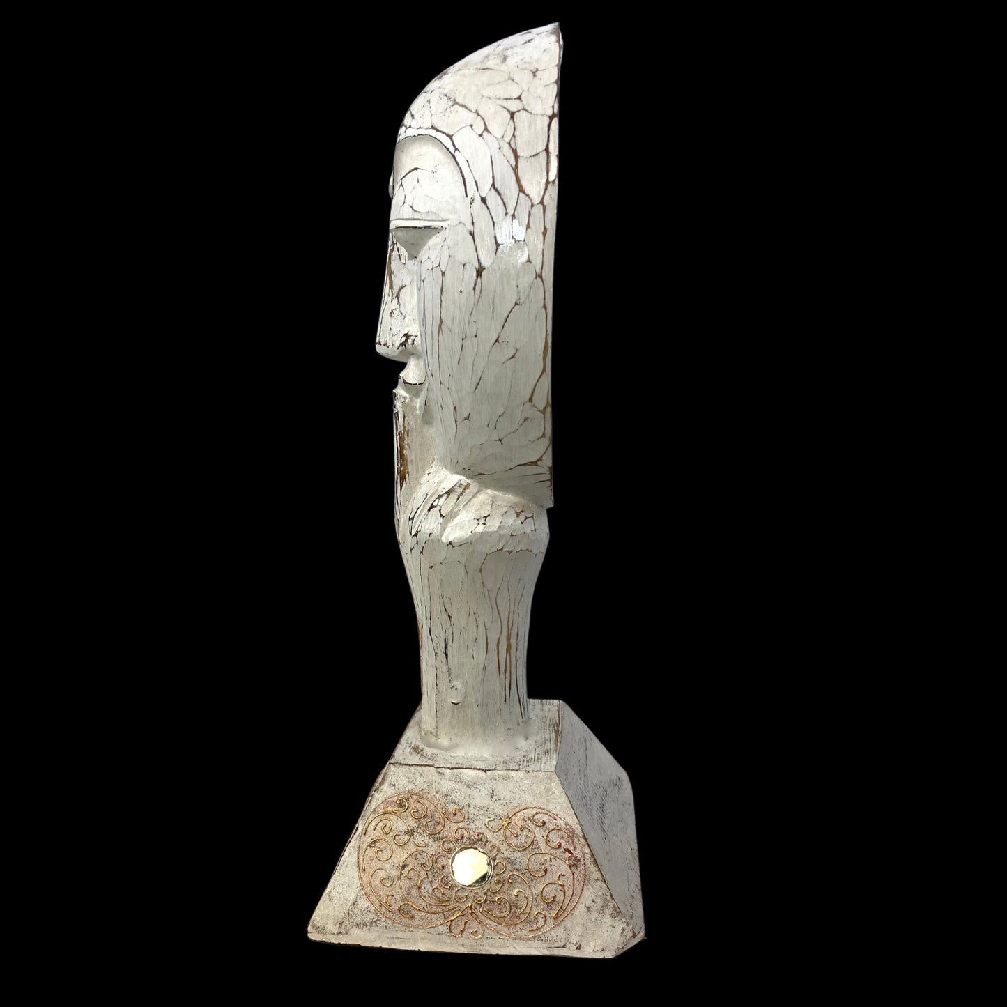 Balinese White Buddha Silence Mask Sculpture Shush Wall Art hand carved wood Bali Vintage style