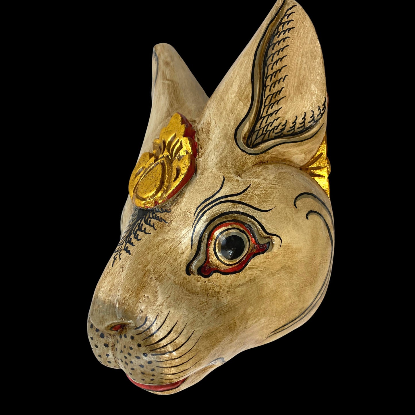 Balinese White Rabbit Mask Bali Folk Art Wall Sculpture Hand Carved Wood Carving Polychrome Wooden Bunny Rabbit Mask Indonesian art - Acadia World Traders
