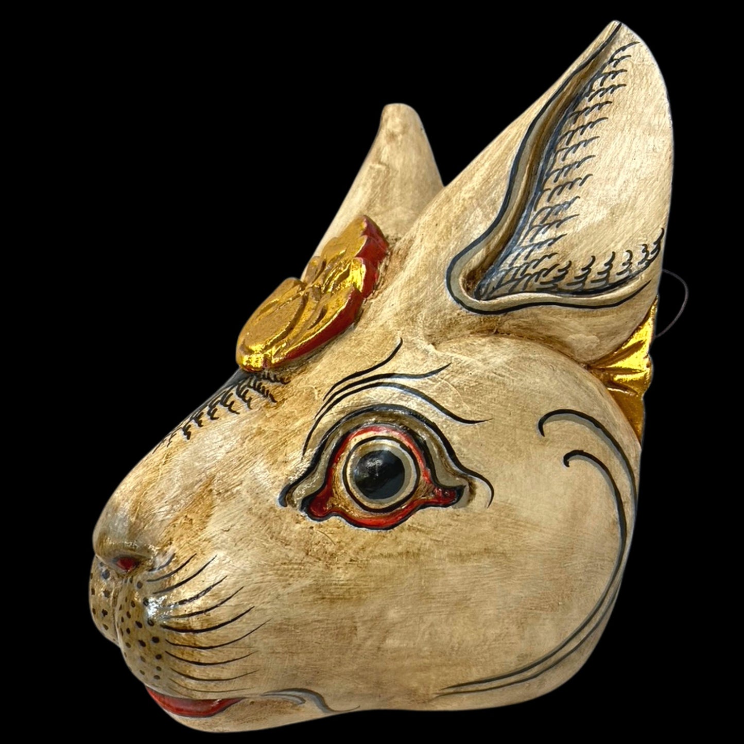 Balinese White Rabbit Mask Bali Folk Art Wall Sculpture Hand Carved Wood Carving Polychrome Wooden Bunny Rabbit Mask Indonesian art - Acadia World Traders