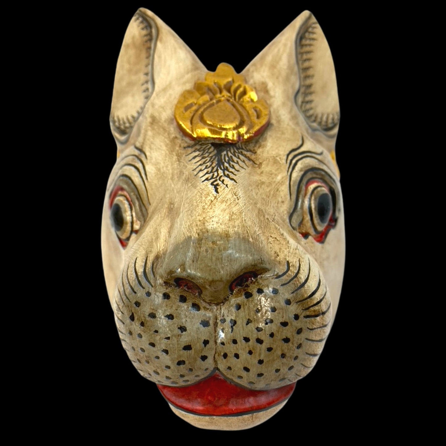 Balinese White Rabbit Mask Bali Folk Art Wall Sculpture Hand Carved Wood Carving Polychrome Wooden Bunny Rabbit Mask Indonesian art - Acadia World Traders