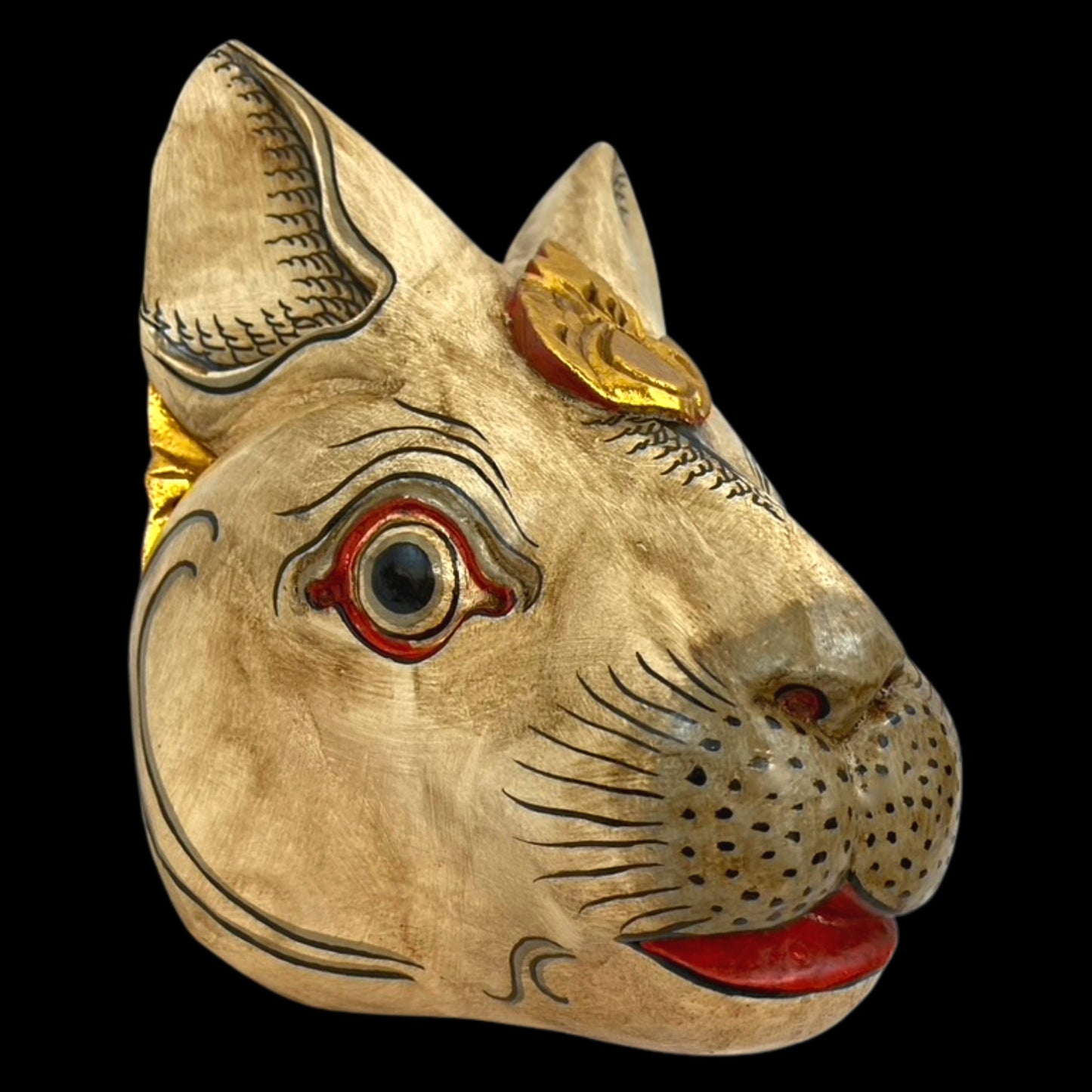 Balinese White Rabbit Mask Bali Folk Art Wall Sculpture Hand Carved Wood Carving Polychrome Wooden Bunny Rabbit Mask Indonesian art - Acadia World Traders