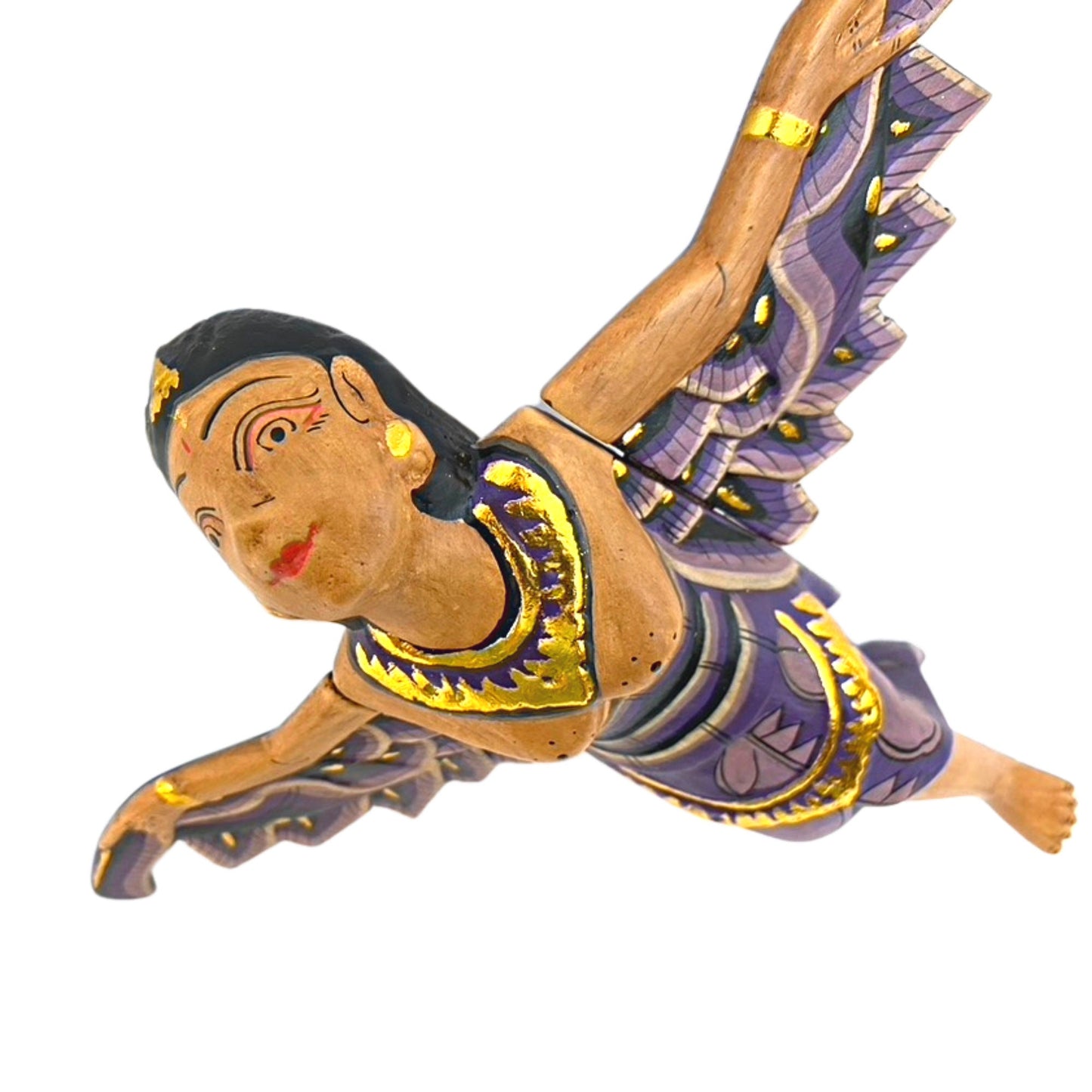Flying Winged Dewi Sri Goddess Mobile Spiritchaser Crib Angel Carved Wood Balinese folk art Purple 8"