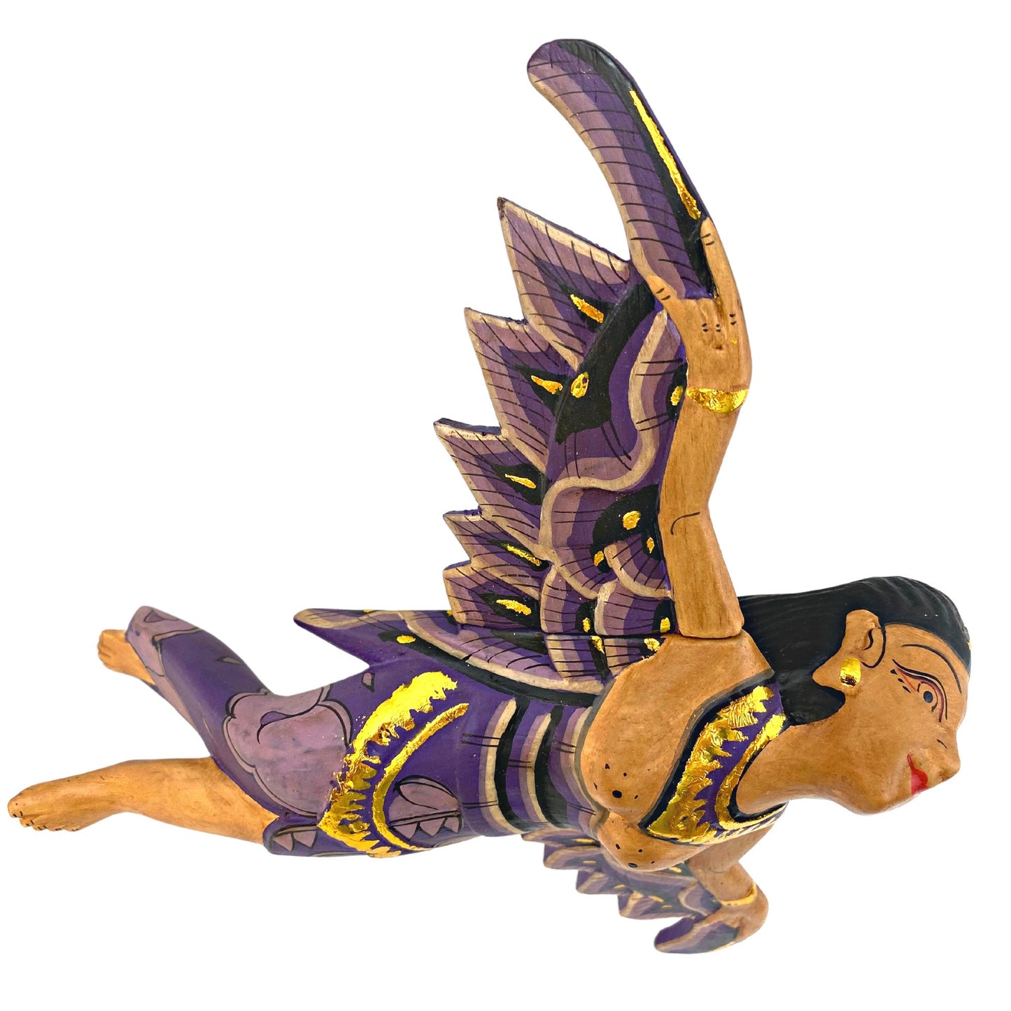 Flying Winged Dewi Sri Goddess Mobile Spiritchaser Crib Angel Carved Wood Balinese folk art Purple 8"