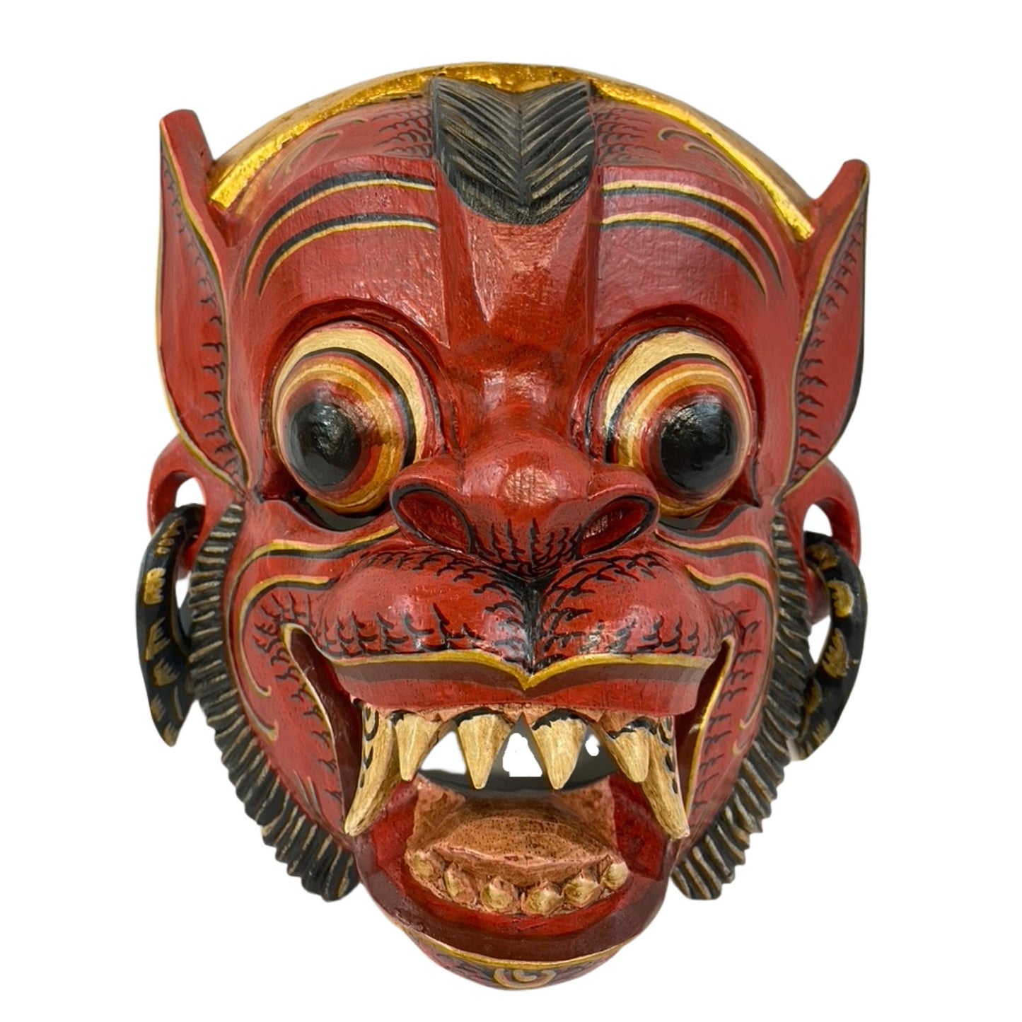 Balinese Mask Red Monkey Demon Bali Folk Wall Art Hand carved wood - Acadia World Traders